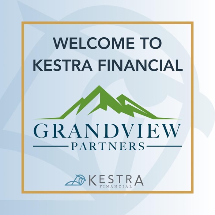 A graphic welcoming Grandview Partners to Kestra Financial. The graphic contains both the Grandview Partners and Kestra Financial logos.